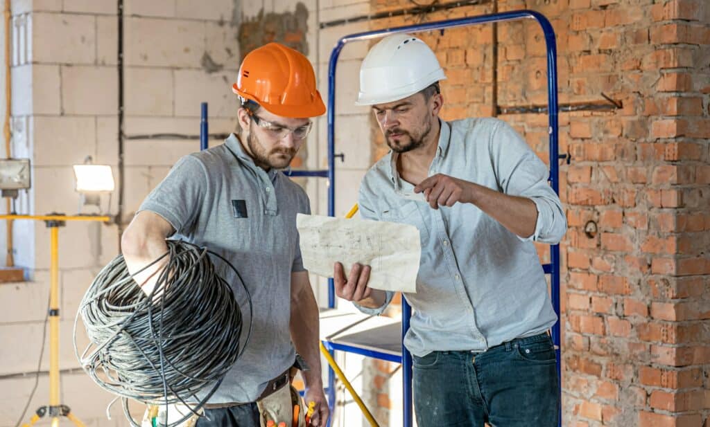 Two builders collaborate to build a new home.