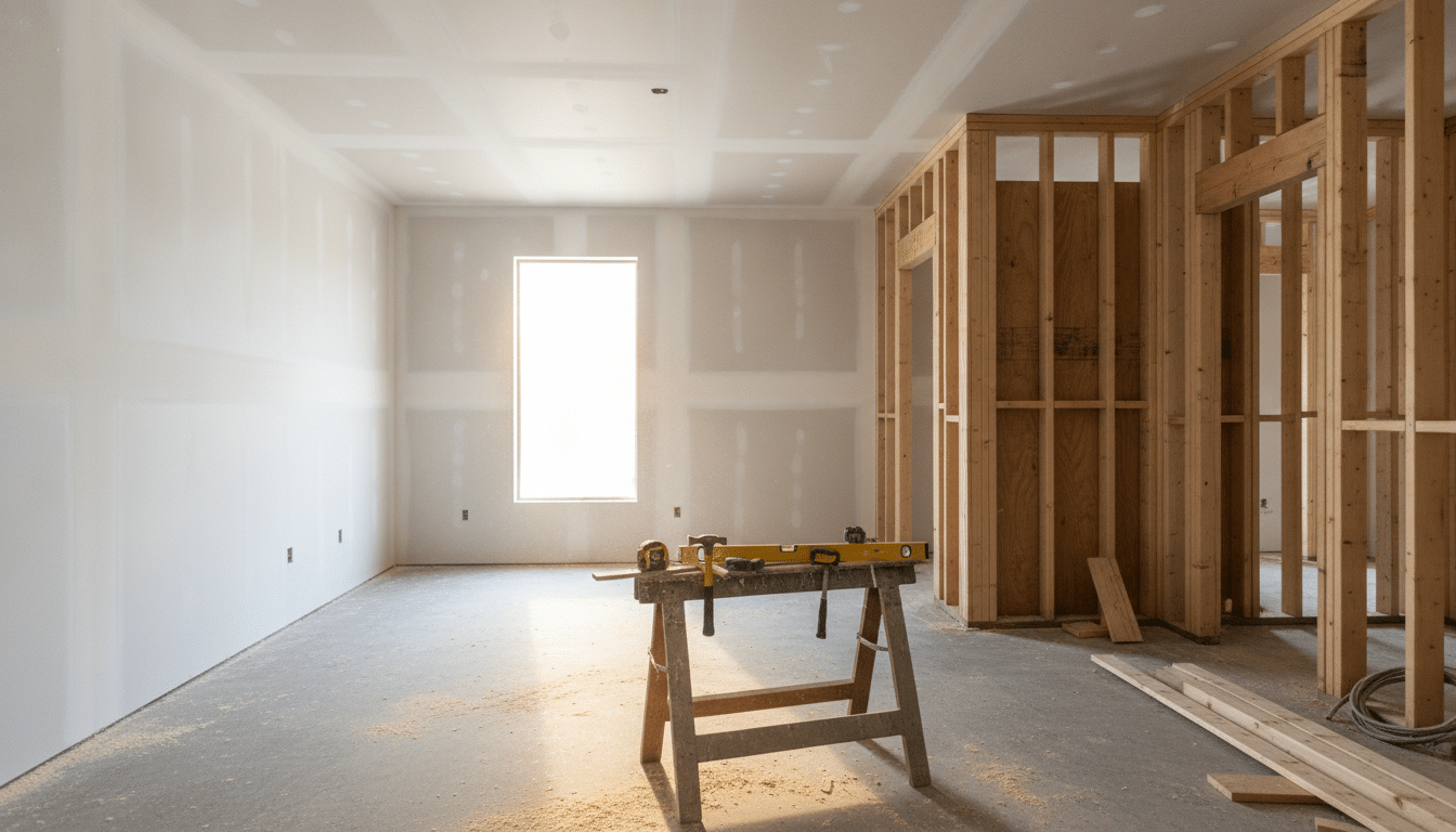 Production phase interior work during a custom home building timeline