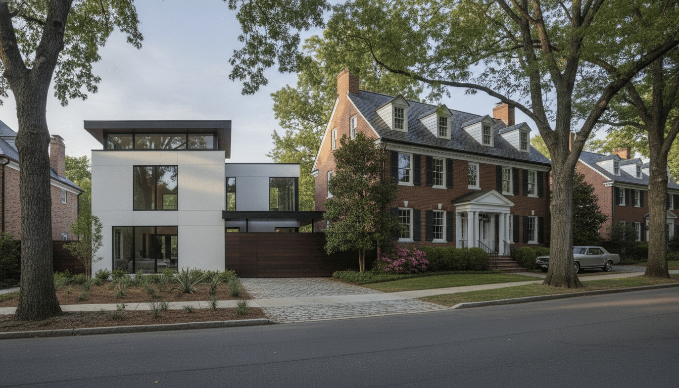 A custom home beside an existing home in Virginia